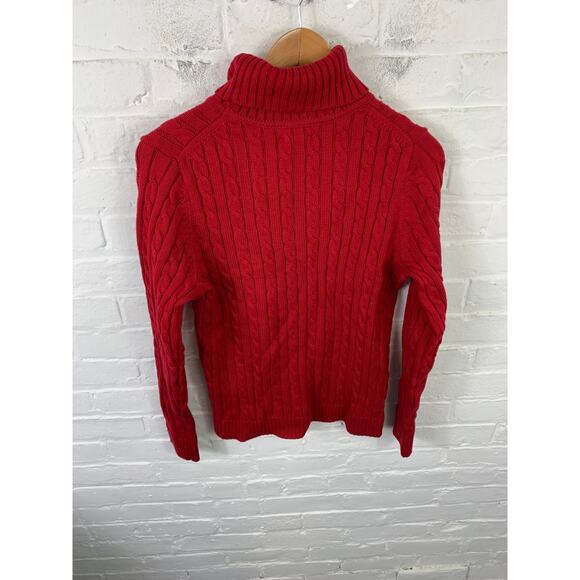L.L. Bean Women's Cable Knit Turtleneck Pullover Sweater Long Sleeve Red Size M - Picture 3 of 4